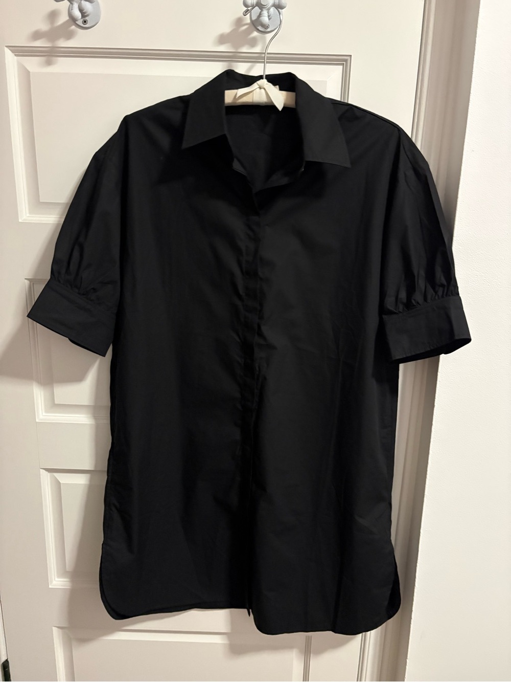 Black Short-Sleeve Button-Down Tunic Shirt Dress - Women's Casual